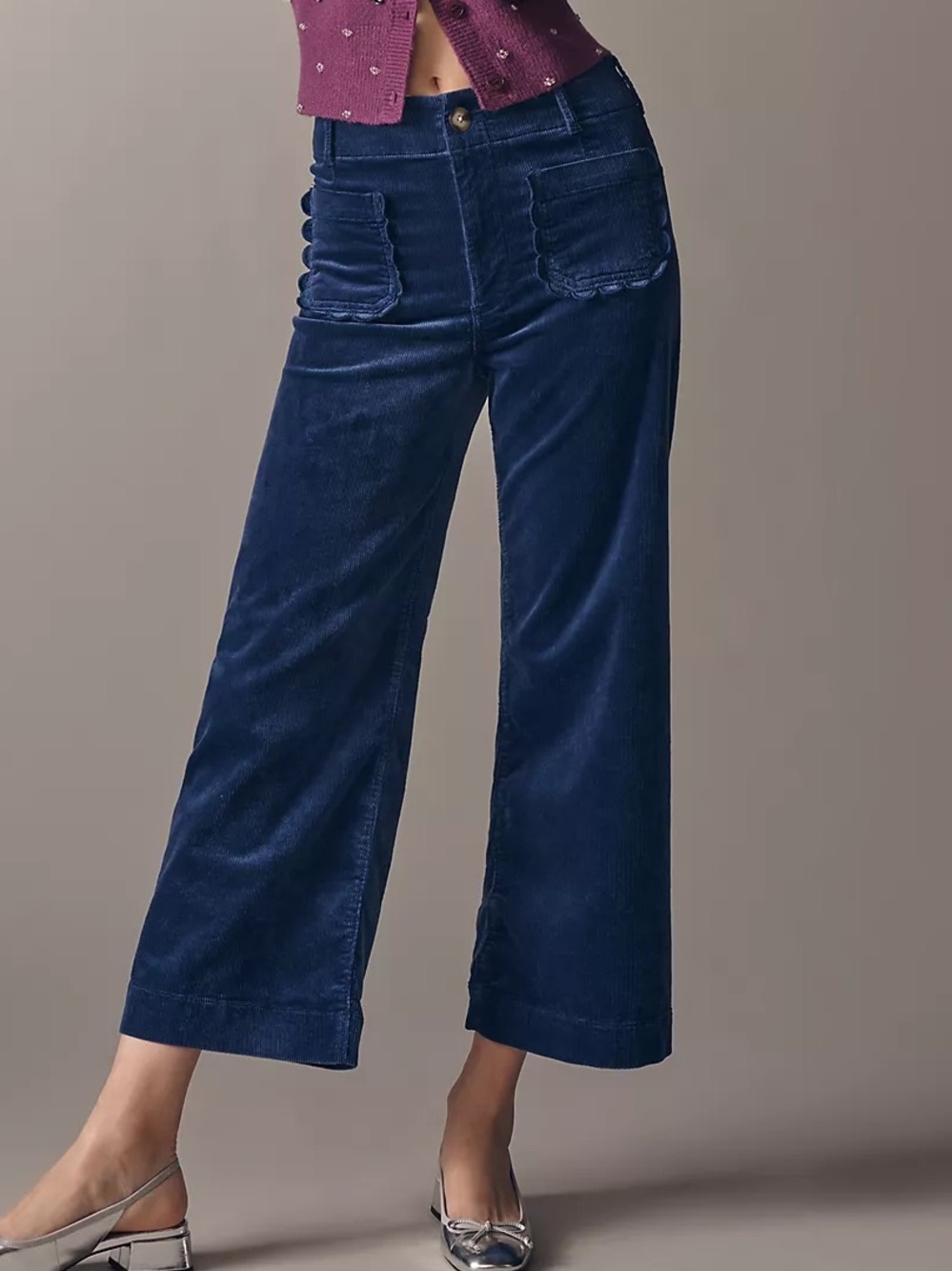 Maeve x Anthropologie Colette Scallop Pocket Corduroy Crop Wide Leg Pant Size 30